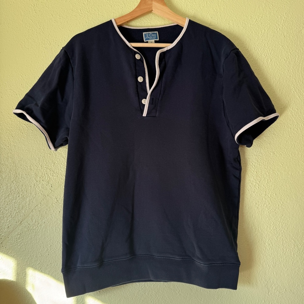 J. Crew Navy Henley Shirt with White Trim